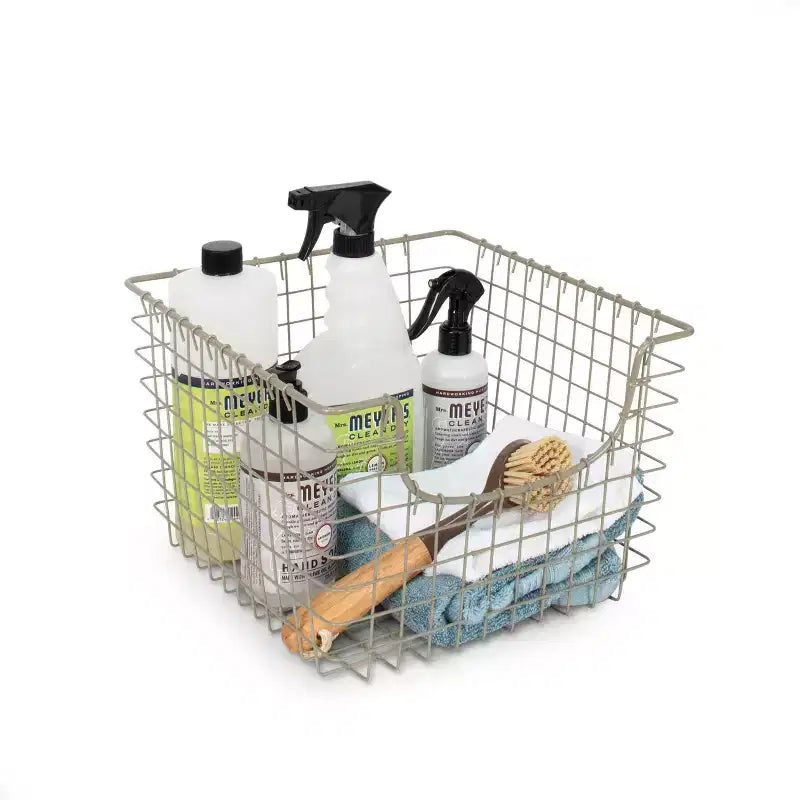 Panier de rangement en fil métallique Scoop, acier, devant ouvert, portable – 38,1 cm H x 58,4 cm L x 31,5 cm P, argent