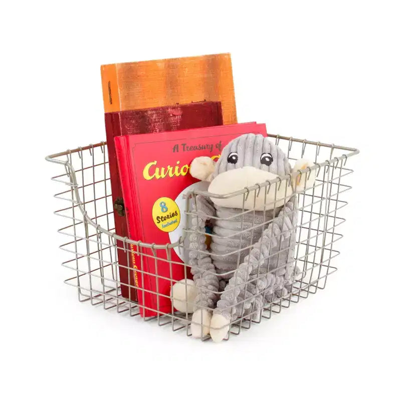 Panier de rangement en fil métallique Scoop, acier, devant ouvert, portable – 38,1 cm H x 58,4 cm L x 31,5 cm P, argent