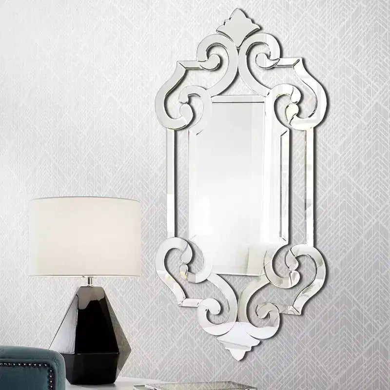 Miroir mural rectangulaire 54"x14" en pied avec cadre en verre orné