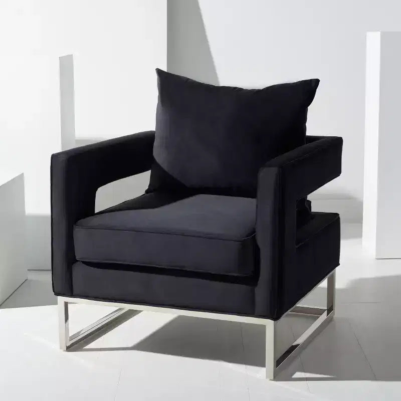 Fauteuil club capitonné avec pieds chromés – Assise 60,5 cm (L) x 50 cm (P) x 48 cm (H), Supporte 125 kg, Mélange de coton