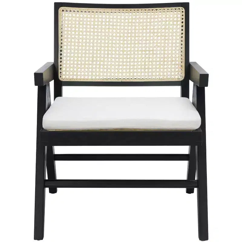 Fauteuil d'appoint en rotin avec cadre en frêne et assise en lin – Assise 55,1 cm L x 50 cm P x 39,1 cm H, supporte jusqu'à 124,7 kg