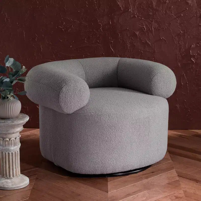 Fauteuil pivotant avec cadre en pin et revêtement en polyester – Siège 49 cm L x 60 cm P x 46 cm H, supporte 125 kg