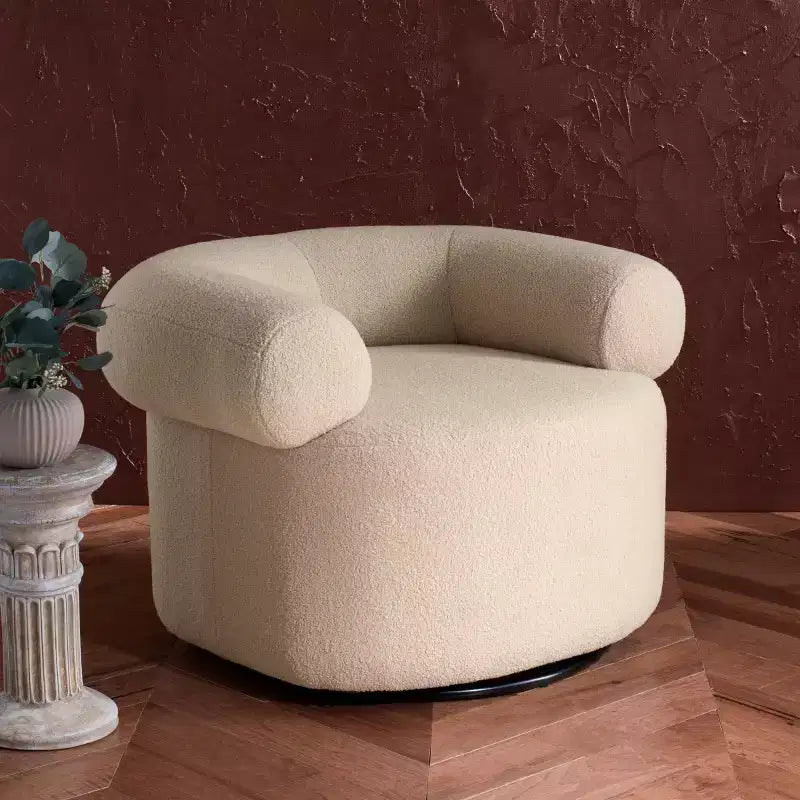 Fauteuil pivotant avec cadre en pin et revêtement en polyester – Siège 49 cm L x 60 cm P x 46 cm H, supporte 125 kg
