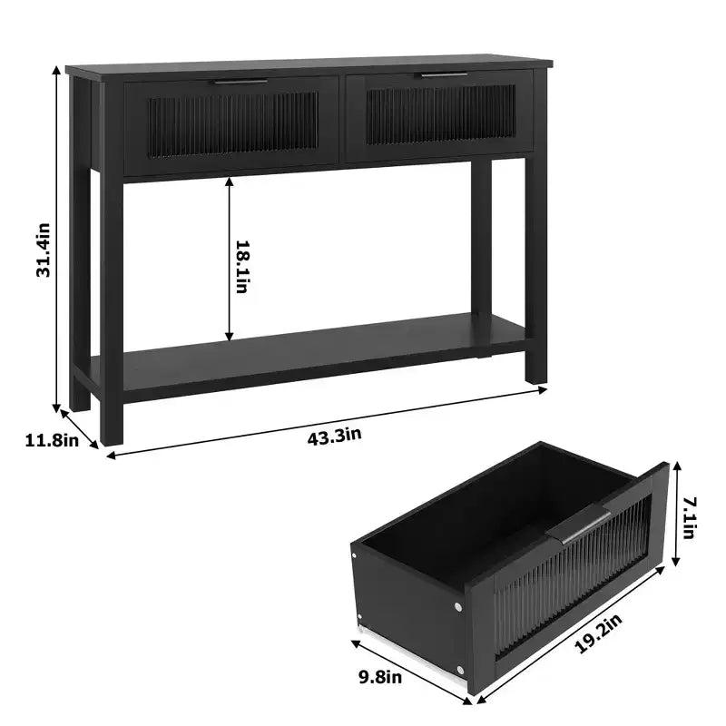Console noire avec 2 tiroirs – Table d'entrée / de canapé en MDF, 110 x 30 x 80 cm