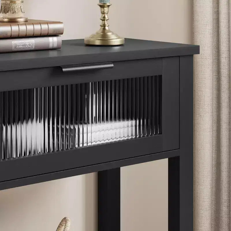 Console noire avec 2 tiroirs – Table d'entrée / de canapé en MDF, 110 x 30 x 80 cm