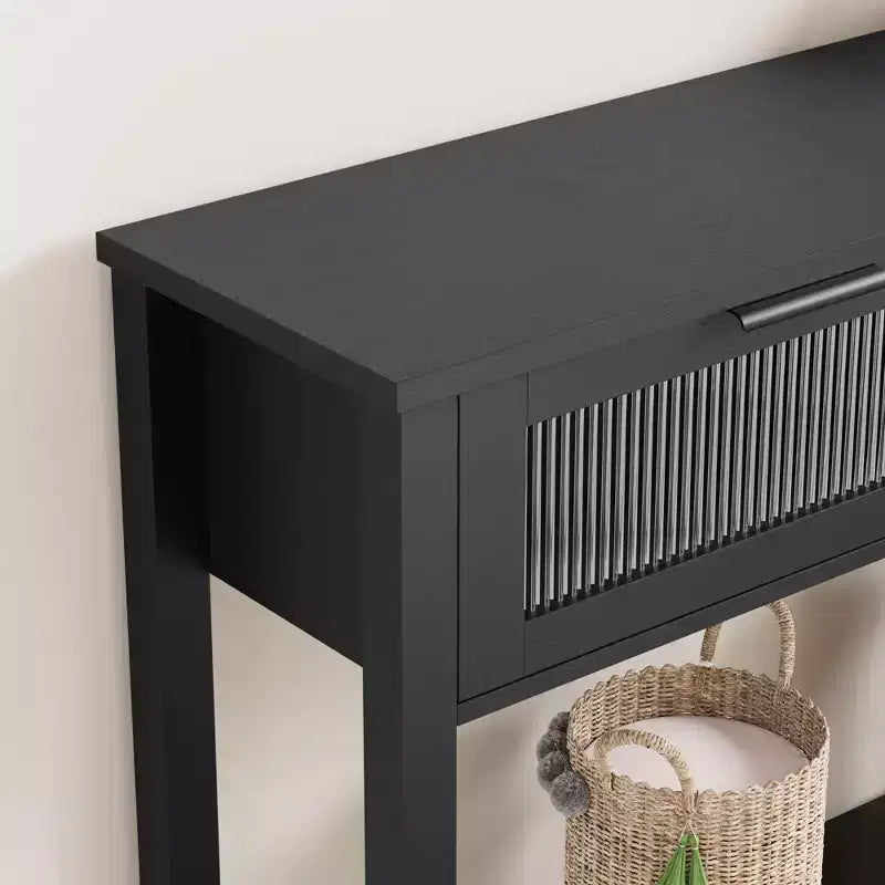Console noire avec 2 tiroirs – Table d'entrée / de canapé en MDF, 110 x 30 x 80 cm