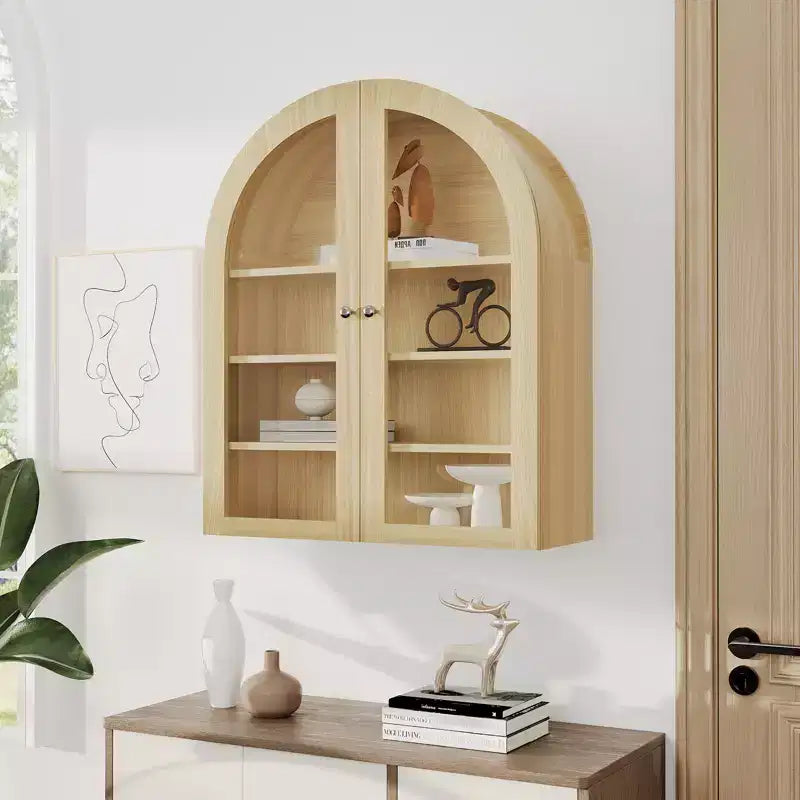 Armoire de rangement murale avec portes en acrylique et étagères réglables