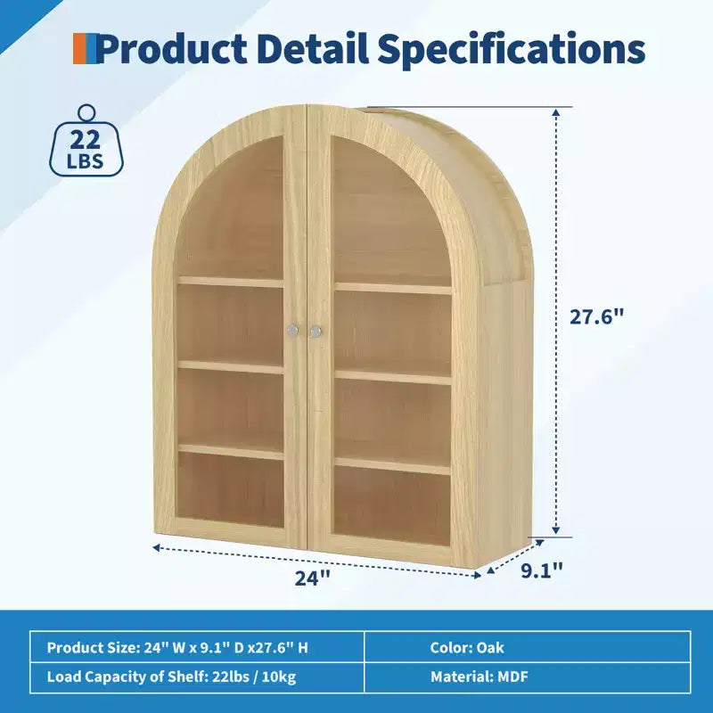 Armoire de rangement murale avec portes en acrylique et étagères réglables