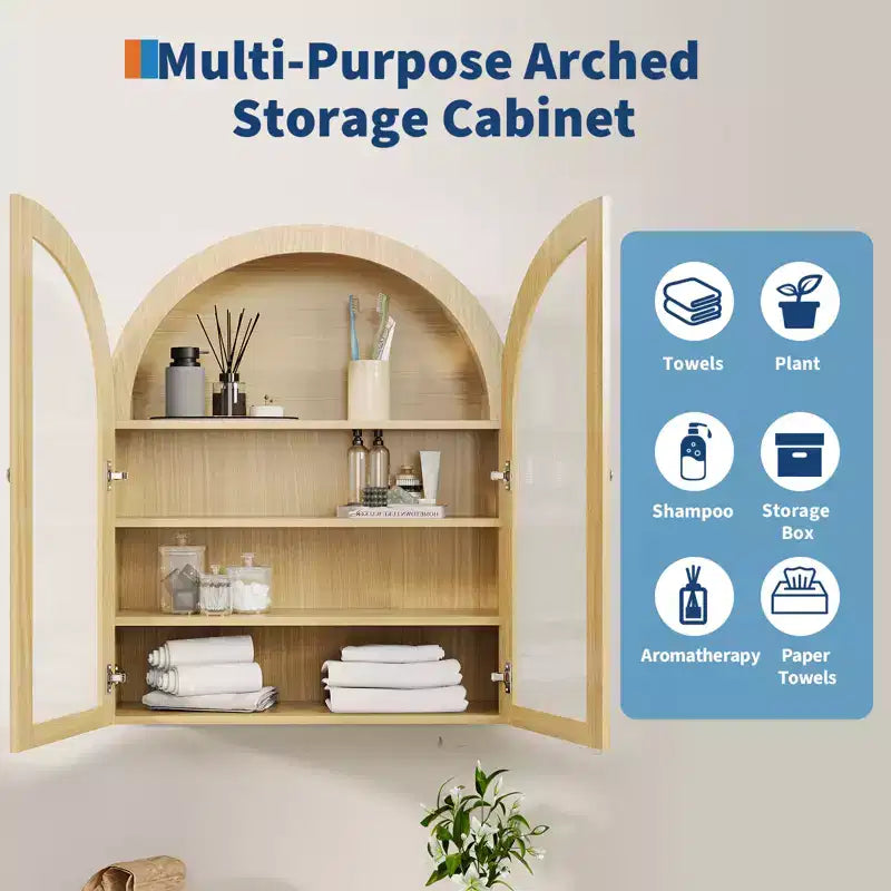 Armoire de rangement murale avec portes en acrylique et étagères réglables