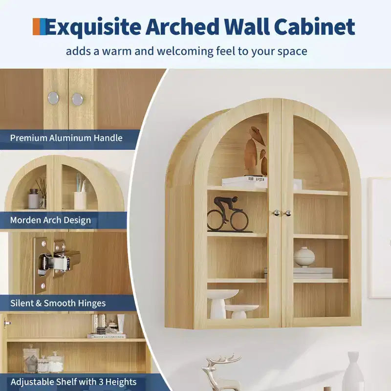 Armoire de rangement murale avec portes en acrylique et étagères réglables