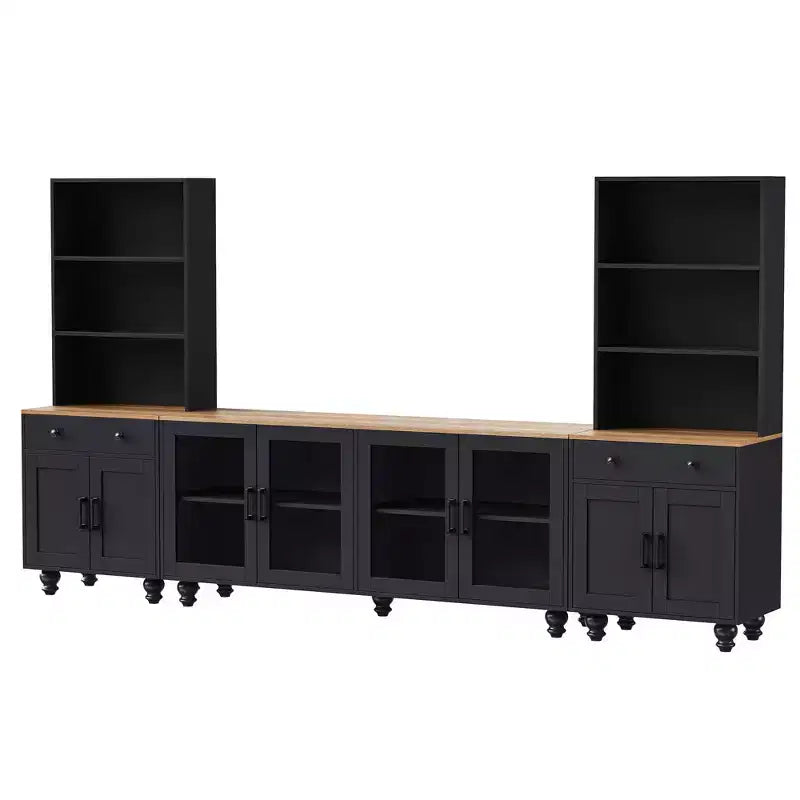 Meuble TV mural pour téléviseur de 70 pouces avec étagères et portes vitrées, 110 larg. x 15,7 prof. x 63 haut. po