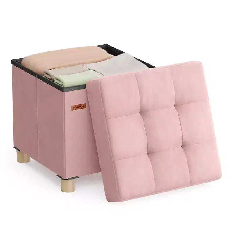 Petit Pouf de Rangement en Velours Pliable, 38 x 38 x 40 cm, Capacité de 37 litres