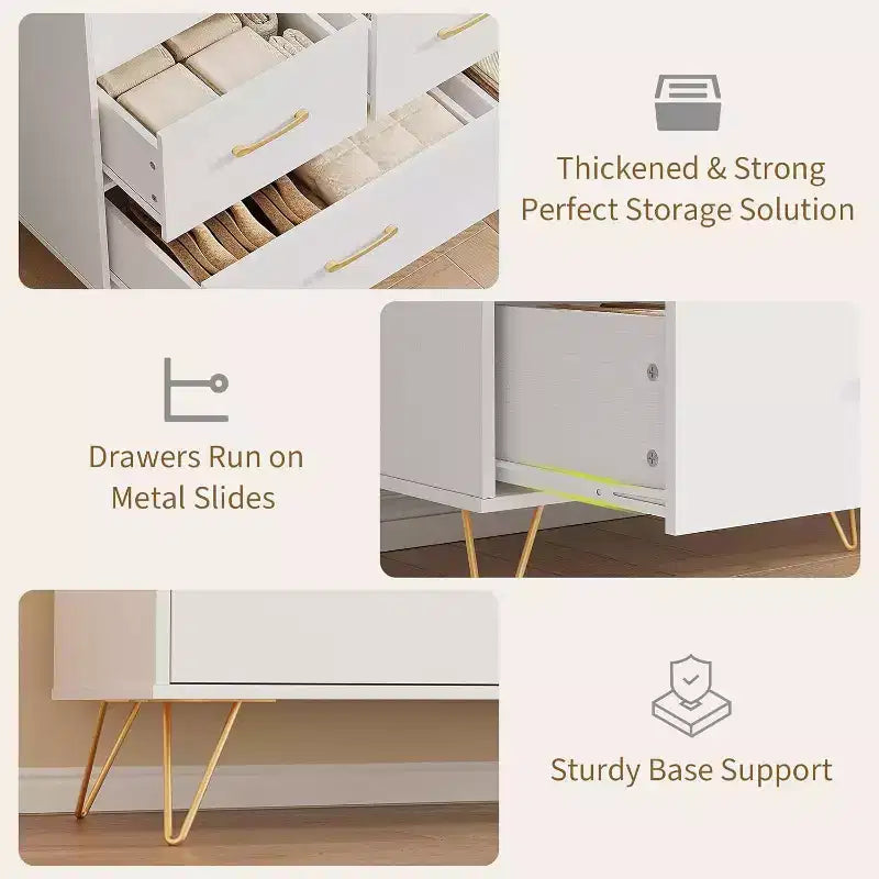 Commode à 5 tiroirs avec lumières LED et station de charge