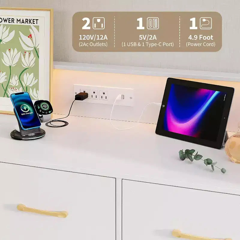 Commode à 5 tiroirs avec lumières LED et station de charge