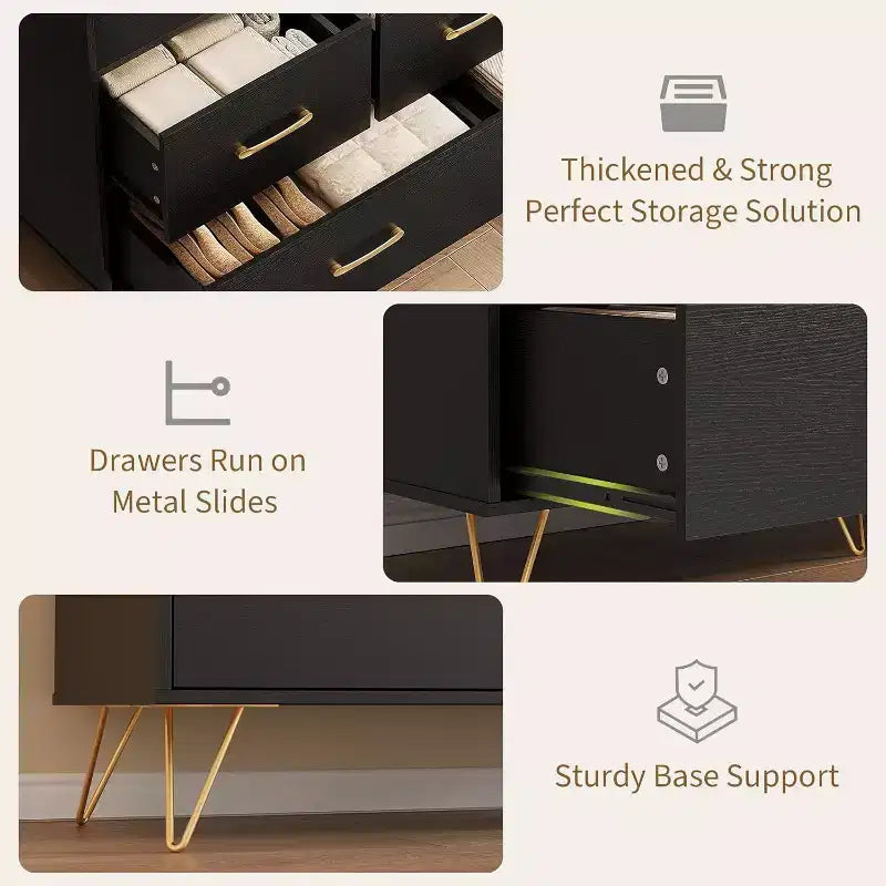 Commode à 5 tiroirs avec lumières LED et station de charge