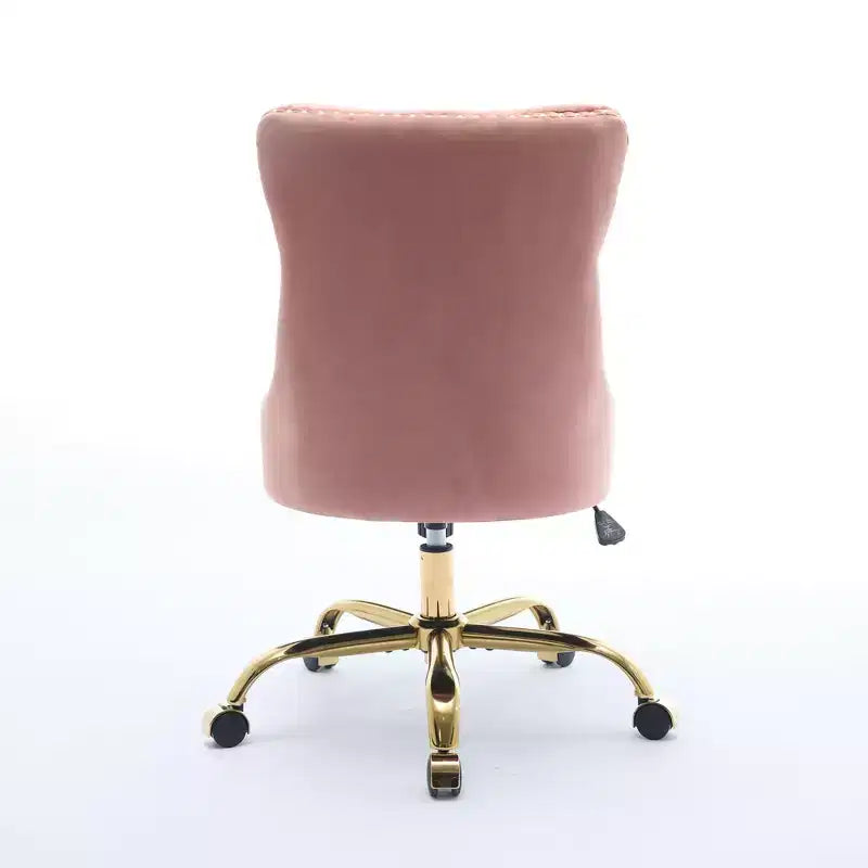 Chaise de bureau réglable en velours avec piètement en métal doré, rose