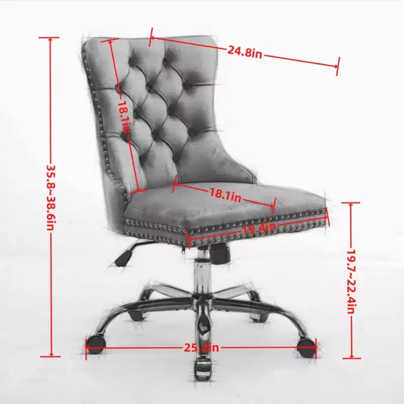 Chaise de bureau réglable en velours avec piètement en métal doré, rose
