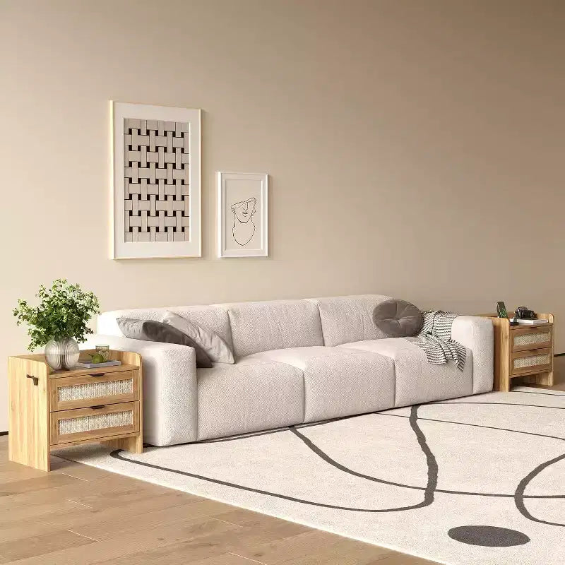 Table de chevet en rotin avec station de charge, table de chevet bohème à 2 tiroirs avec ports Type-C et USB