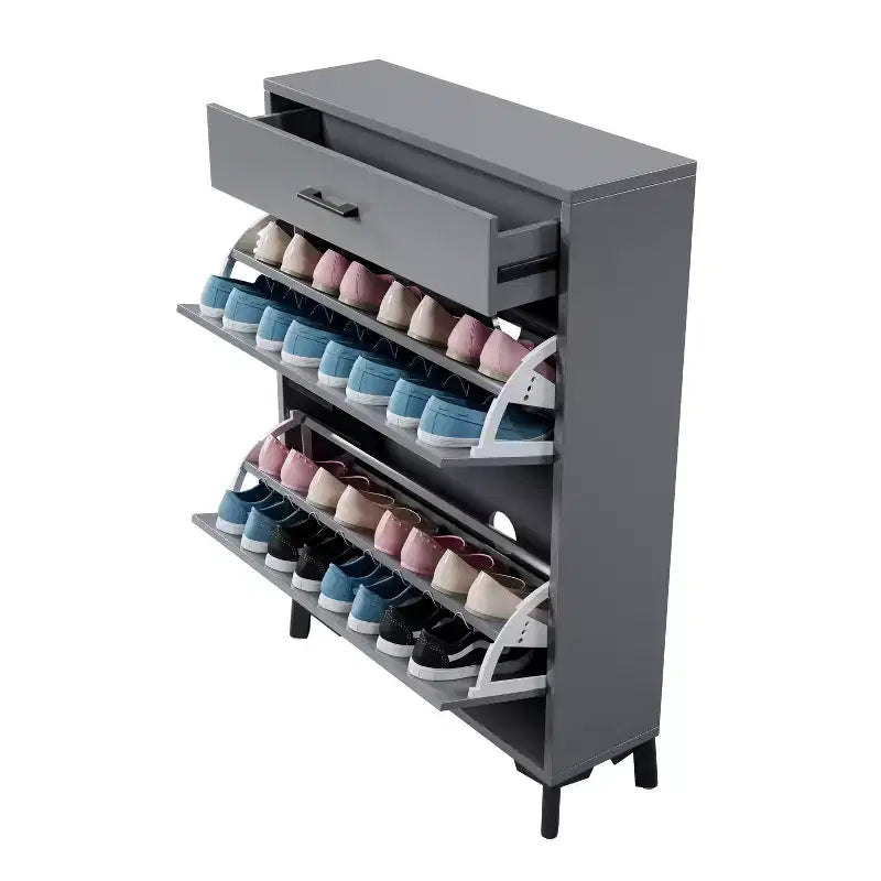 Meuble à chaussures autoportant avec 2 tiroirs basculants, intérieur à 2 niveaux et étagère inférieure en métal, peut contenir 12 paires – 81,3 cm (L) x 25,4 cm (P) x 109,2 cm (H)