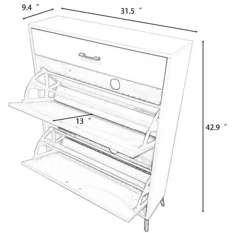 Meuble à chaussures autoportant avec 2 tiroirs basculants, intérieur à 2 niveaux et étagère inférieure en métal, peut contenir 12 paires – 81,3 cm (L) x 25,4 cm (P) x 109,2 cm (H)
