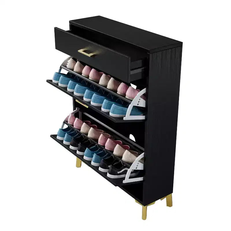 Meuble à chaussures autoportant avec 2 tiroirs basculants, intérieur à 2 niveaux et étagère inférieure en métal, peut contenir 12 paires – 81,3 cm (L) x 25,4 cm (P) x 109,2 cm (H)