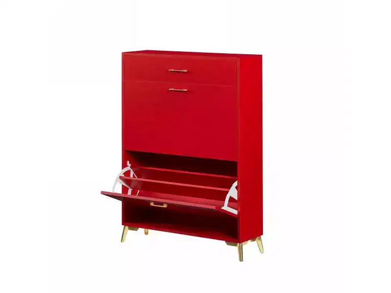 Meuble à chaussures autoportant avec 2 tiroirs basculants, intérieur à 2 niveaux et étagère inférieure en métal, peut contenir 12 paires – 81,3 cm (L) x 25,4 cm (P) x 109,2 cm (H)
