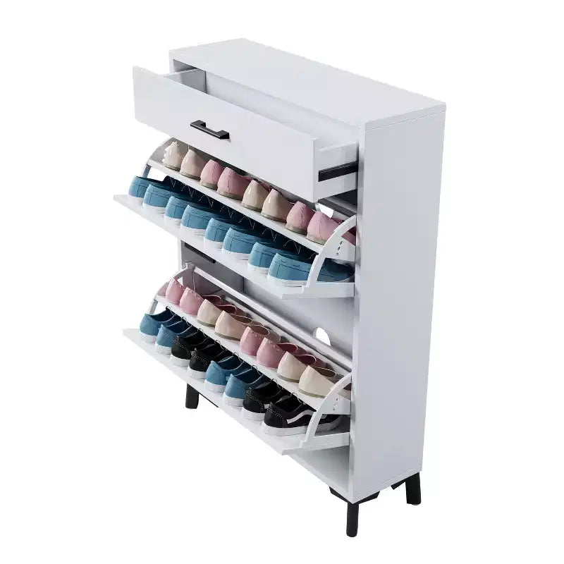 Meuble à chaussures autoportant avec 2 tiroirs basculants, intérieur à 2 niveaux et étagère inférieure en métal, peut contenir 12 paires – 81,3 cm (L) x 25,4 cm (P) x 109,2 cm (H)