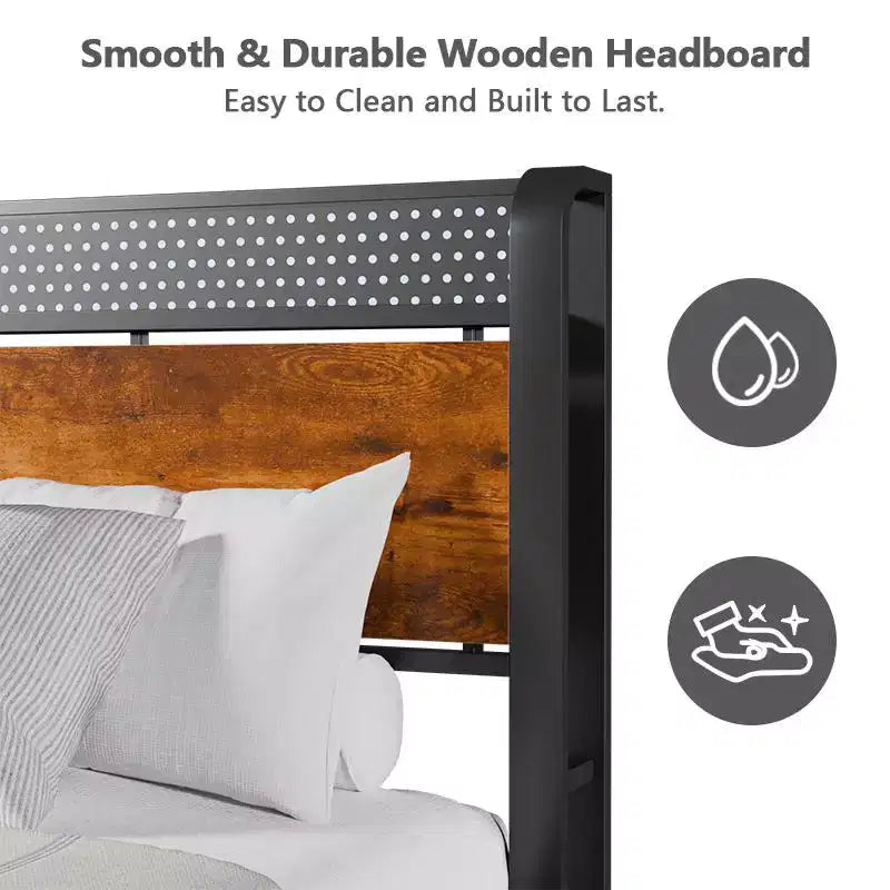 Cadre de Lit Plateforme Métallique pour Lit Jumeau avec Lumières LED et Station de Recharge – 208 cm (L) x 102 cm (l) x 108 cm (H)