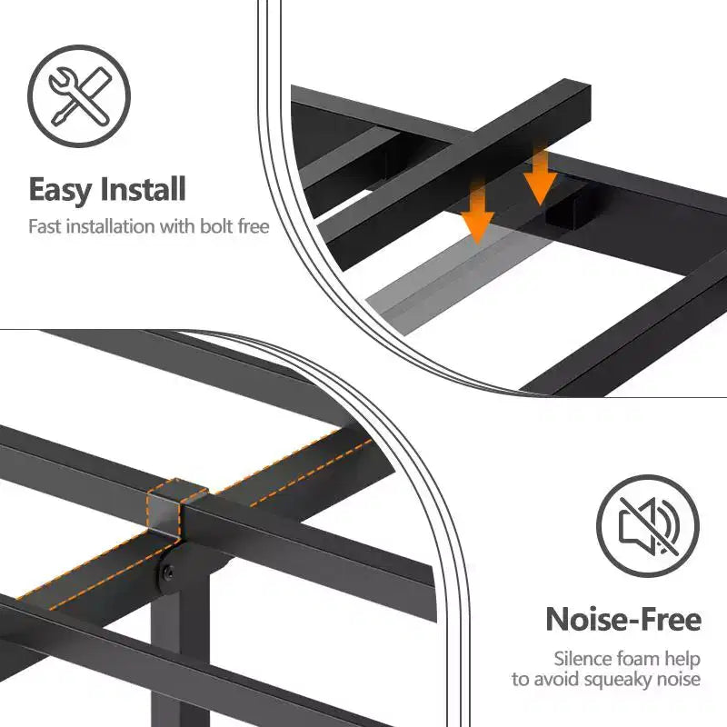 Cadre de Lit Plateforme Métallique pour Lit Jumeau avec Lumières LED et Station de Recharge – 208 cm (L) x 102 cm (l) x 108 cm (H)