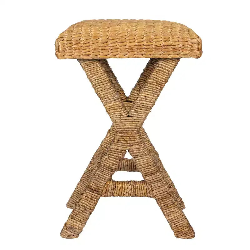 Tabouret de bar en jacinthe d'eau tressée, cadre en bois d'acajou, sans dossier, hauteur fixe – 43,2 cm (L) x 40,6 cm (l) x 63,5 cm (H)