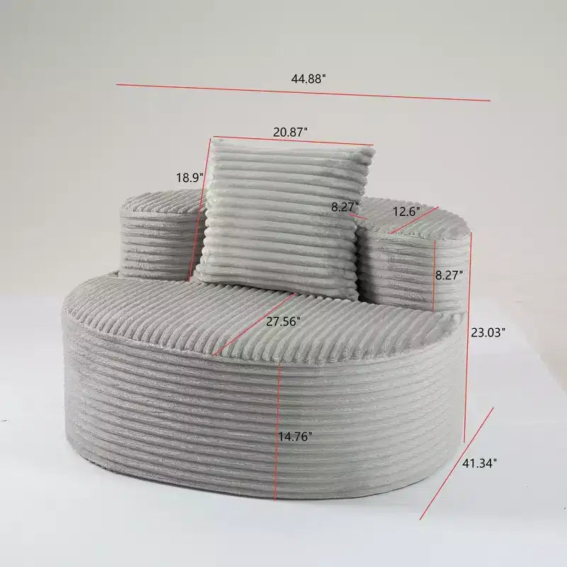Canapé-lit en velours côtelé, revêtement en polyester côtelé, coussin haute densité, aucun assemblage requis, gris fumée – 44,9"L x 41,3"P x 23"H
