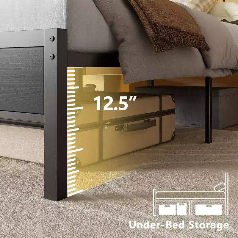 Cadre de lit plateforme en métal pleine grandeur avec lumières LED et station de charge – 81"L x 54.7"l x 43"H