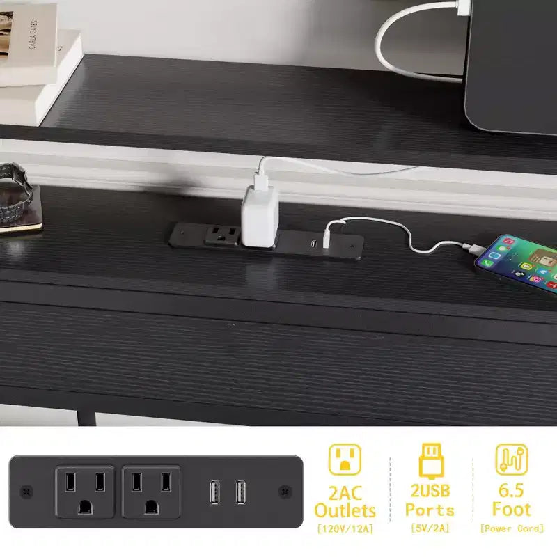 Cadre de lit plateforme en métal pleine grandeur avec lumières LED et station de charge – 81"L x 54.7"l x 43"H