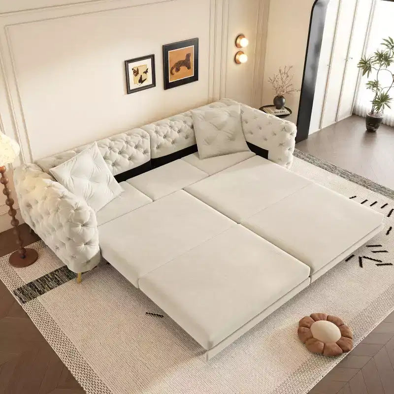 Canapé-lit convertible 3-en-1 King Size avec pouf mobile – 97,7"l x 37,4"P x 28"H, Revêtement en velours