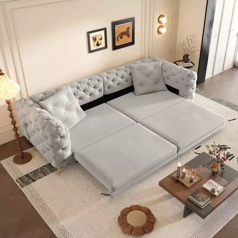 Canapé-lit convertible 3-en-1 King Size avec pouf mobile – 97,7"l x 37,4"P x 28"H, Revêtement en velours