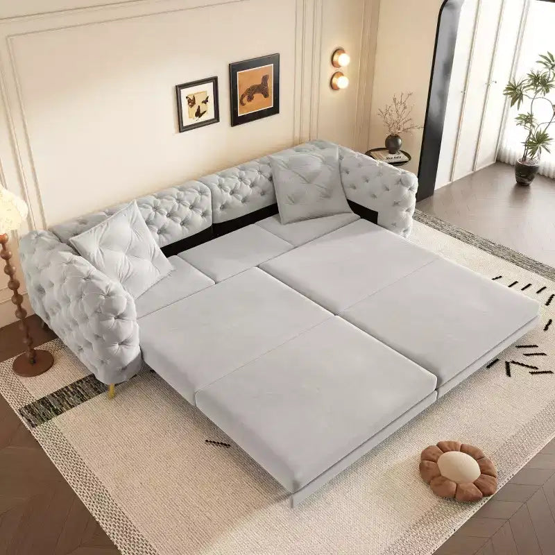 Canapé-lit convertible 3-en-1 King Size avec pouf mobile – 97,7"l x 37,4"P x 28"H, Revêtement en velours