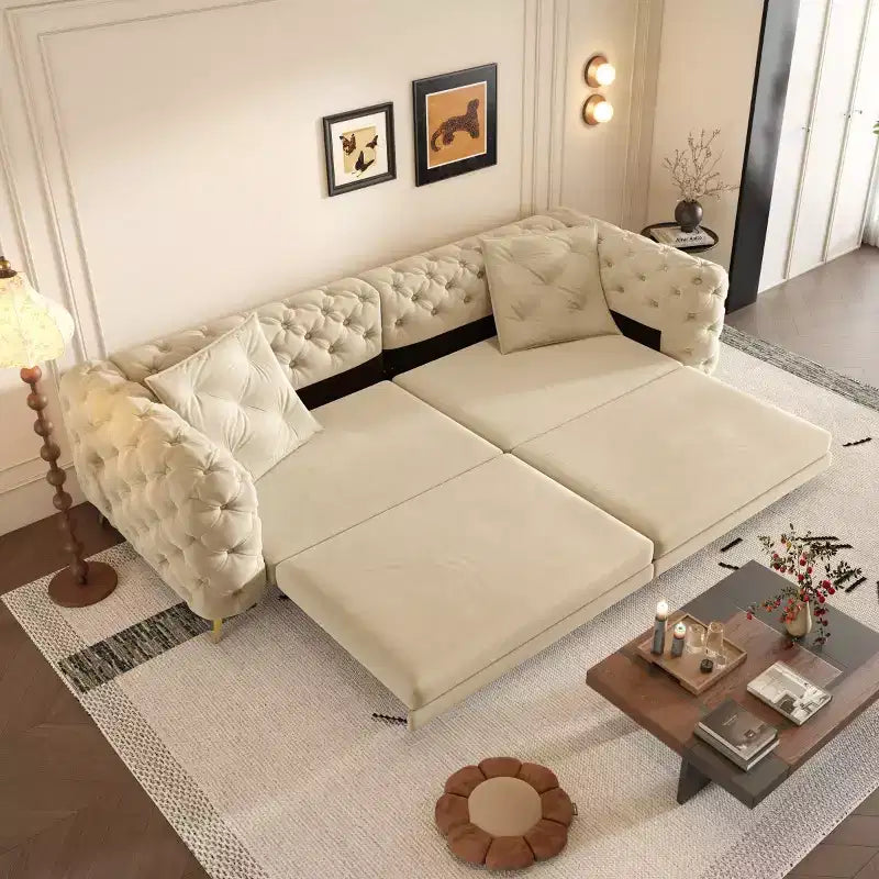 Canapé-lit convertible 3-en-1 King Size avec pouf mobile – 97,7"l x 37,4"P x 28"H, Revêtement en velours