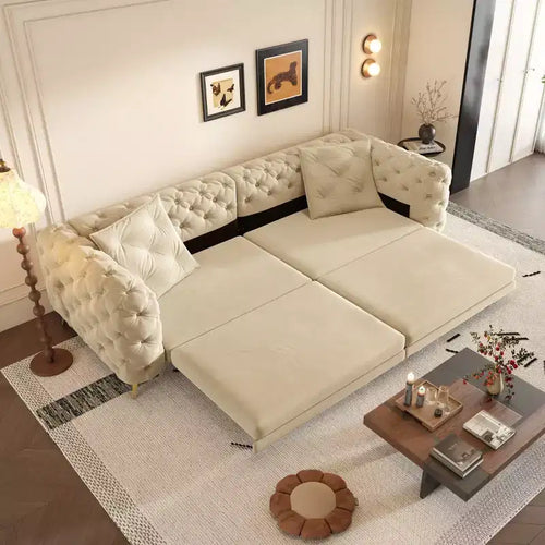 Canapé-lit convertible 3-en-1 King Size avec pouf mobile – 97,7"l x 37,4"P x 28"H, Revêtement en velours
