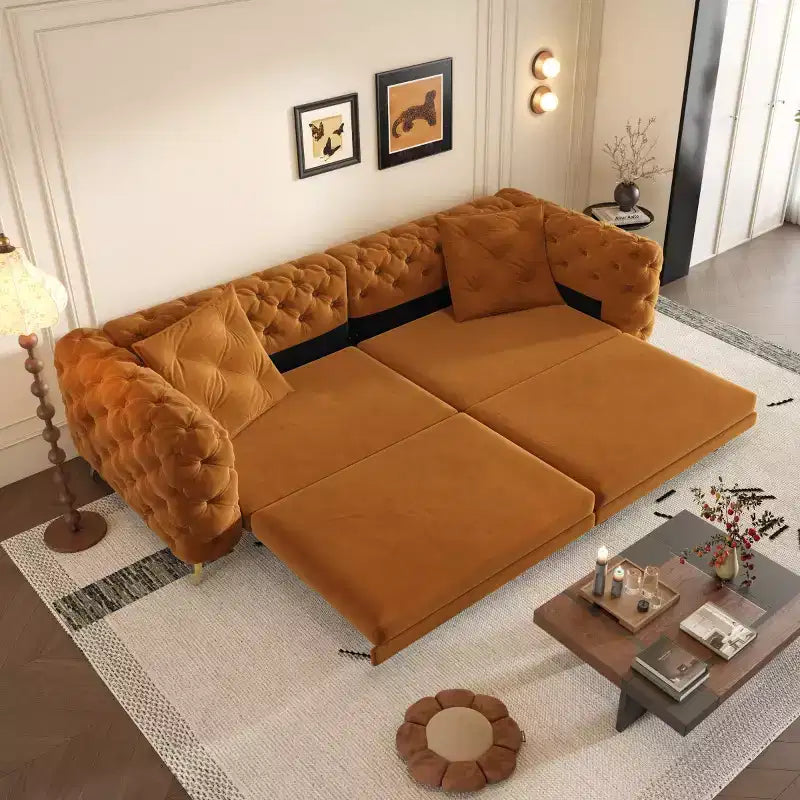 Canapé-lit convertible 3-en-1 King Size avec pouf mobile – 97,7"l x 37,4"P x 28"H, Revêtement en velours