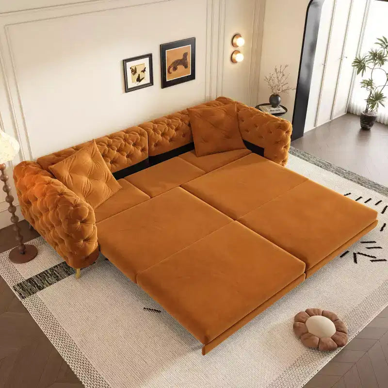 Canapé-lit convertible 3-en-1 King Size avec pouf mobile – 97,7"l x 37,4"P x 28"H, Revêtement en velours
