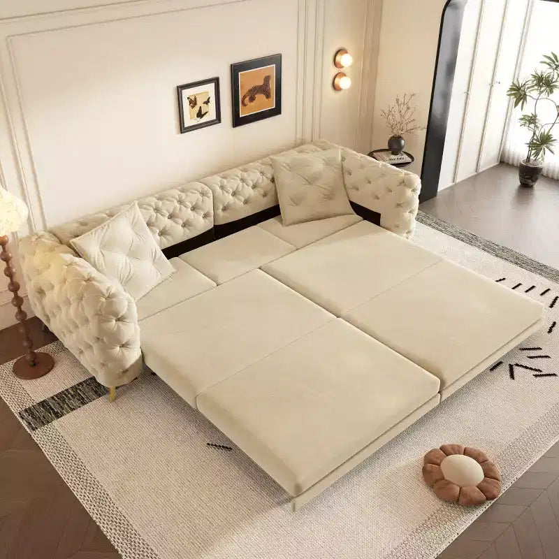 Canapé-lit convertible 3-en-1 King Size avec pouf mobile – 97,7"l x 37,4"P x 28"H, Revêtement en velours