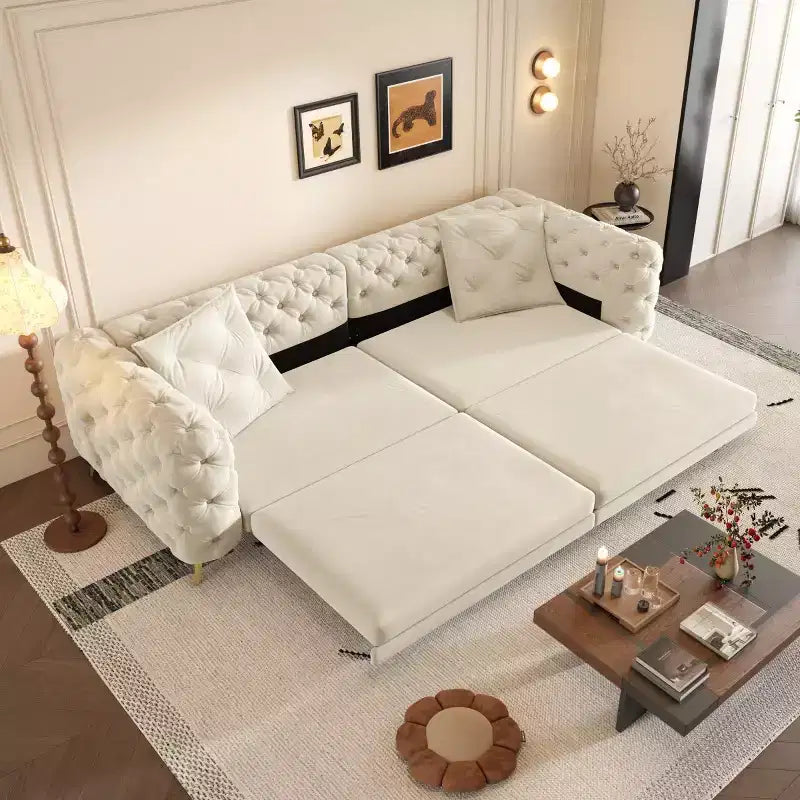 Canapé-lit convertible 3-en-1 King Size avec pouf mobile – 97,7"l x 37,4"P x 28"H, Revêtement en velours