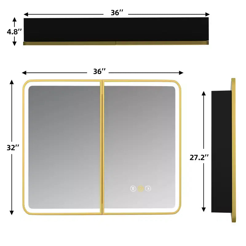 Armoire à pharmacie à LED avec miroir, antibuée, éclairage 3 couleurs, USB et prise, variateur – Montage en surface ou encastré – 24"L x 16"P