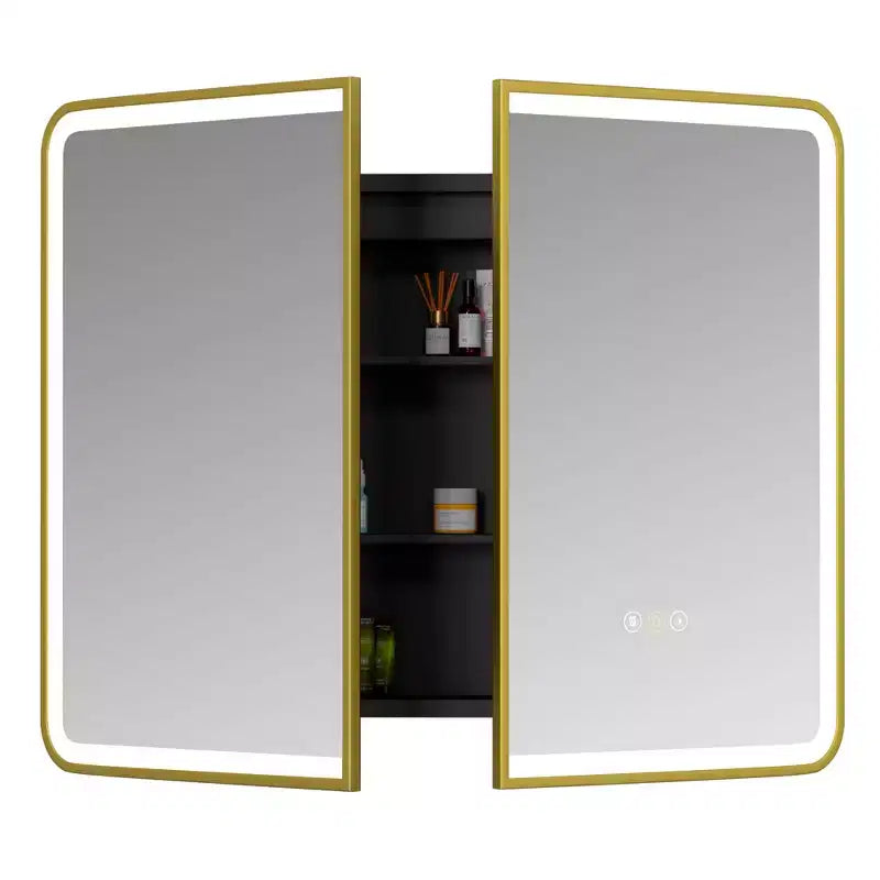 Armoire à pharmacie à LED avec miroir, antibuée, éclairage 3 couleurs, USB et prise, variateur – Montage en surface ou encastré – 24"L x 16"P