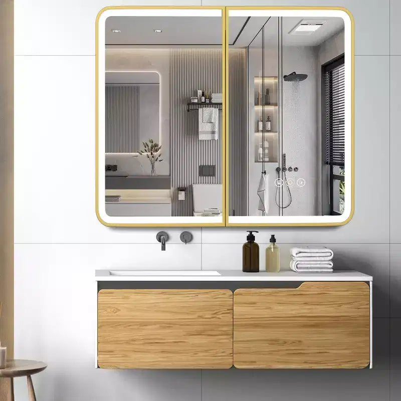Armoire à pharmacie à LED avec miroir, antibuée, éclairage 3 couleurs, USB et prise, variateur – Montage en surface ou encastré – 24"L x 16"P