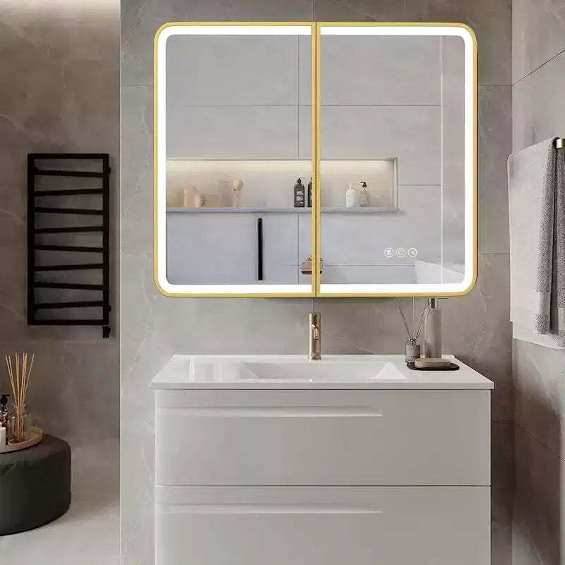 Armoire à pharmacie à LED avec miroir, antibuée, éclairage 3 couleurs, USB et prise, variateur – Montage en surface ou encastré – 24"L x 16"P