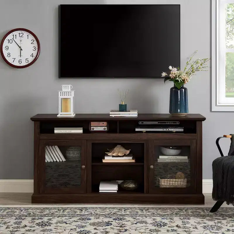 Meuble TV de 152 cm avec gestion des câbles, marron, pour téléviseurs jusqu'à 165 cm