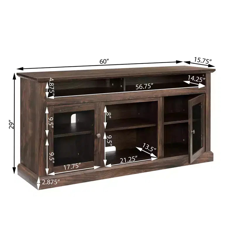 Meuble TV de 152 cm avec gestion des câbles, marron, pour téléviseurs jusqu'à 165 cm