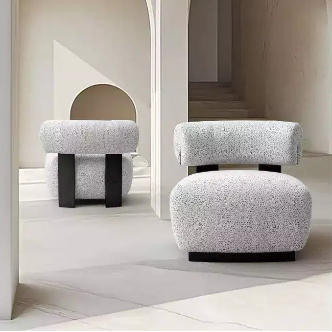 Manhattan Comfort Set of 2 Bartow Modern Woven Fabric Upholstered Accent Chairs Ivory/Black