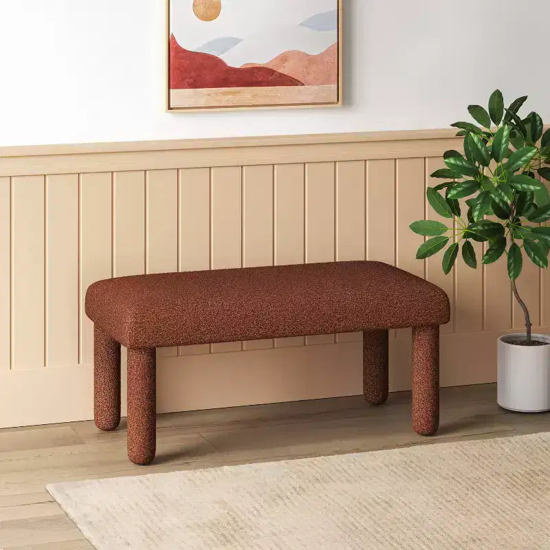 Banc rembourré en bouclette Rouille – Rectangle, structure en bois